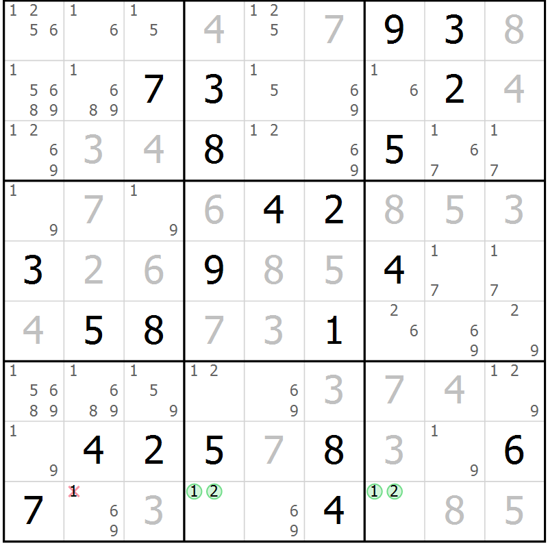 Position des candidats pour la solution de la Gr 36 page 38 du magazine de sudoku Expert n° 016