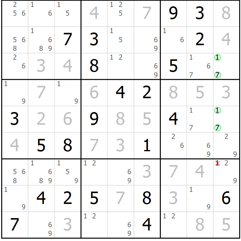 Position des candidats pour la solution de la Gr 36 page 38 du magazine de sudoku Expert n° 016