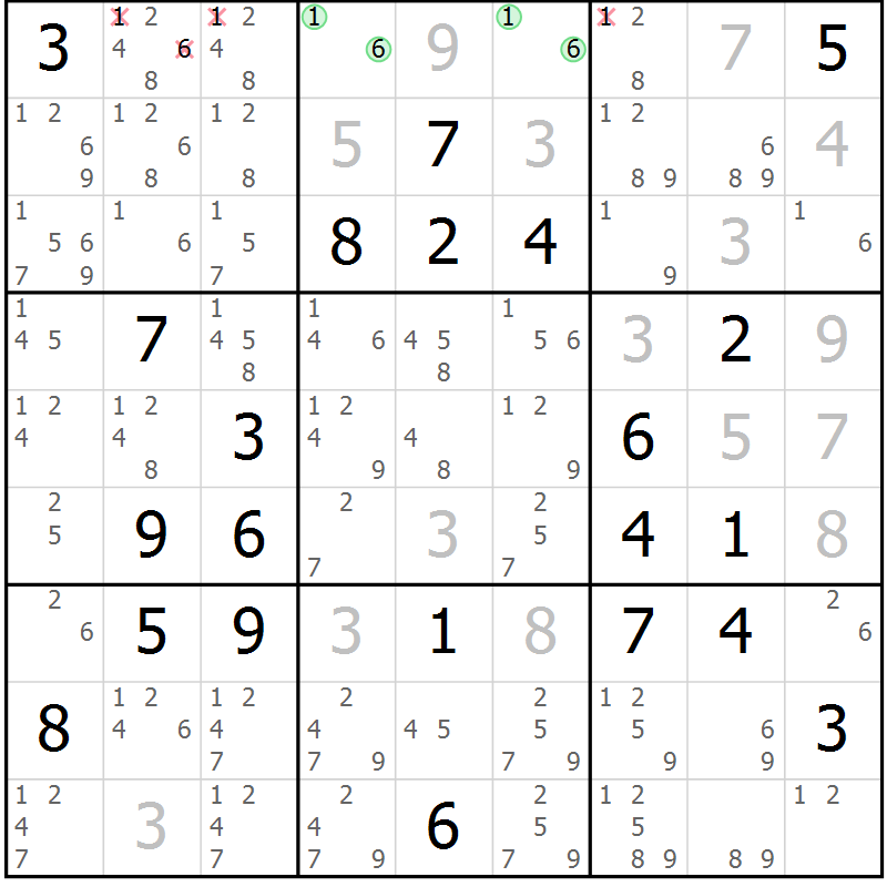 Position des candidats pour la solution de la Gr 40 page 42 du magazine de sudoku Expert n° 016