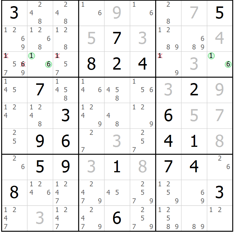Position des candidats pour la solution de la Gr 40 page 42 du magazine de sudoku Expert n° 016