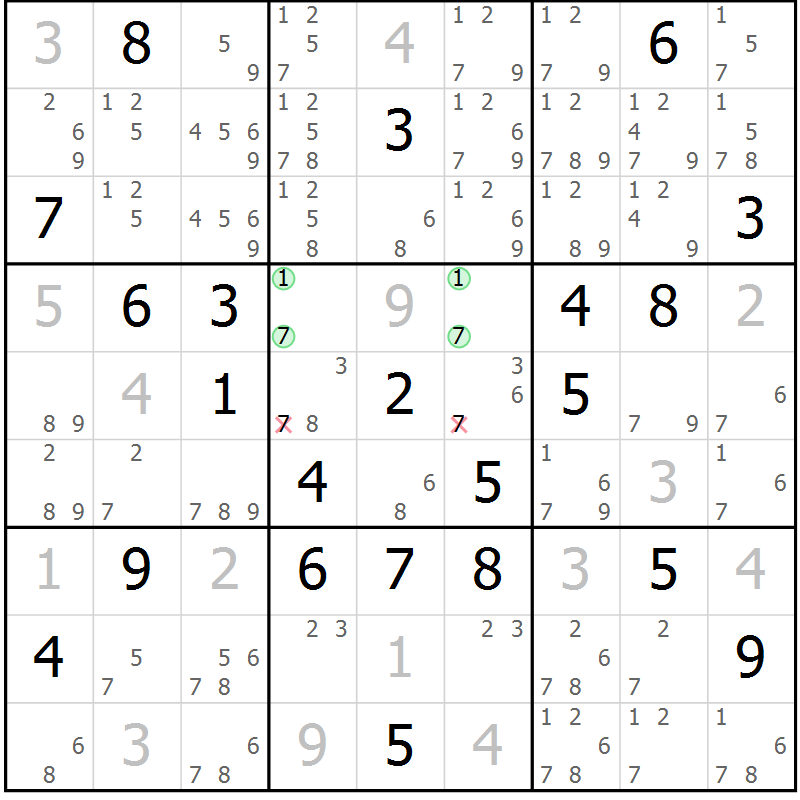 Position des candidats pour la solution de la Gr 41 page 43 du magazine de sudoku Expert n° 016
