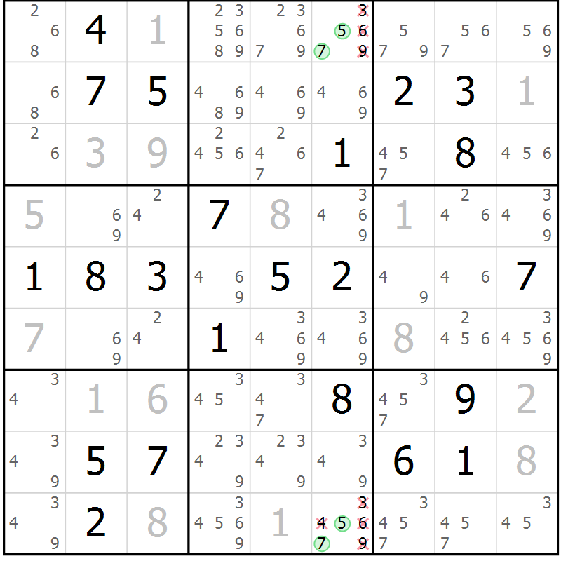Position des candidats pour la solution de la Gr 42 page 44 du magazine de sudoku Expert n° 016