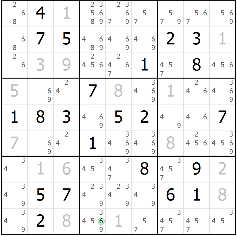 Position des candidats pour la solution de la Gr 42 page 44 du magazine de sudoku Expert n° 016