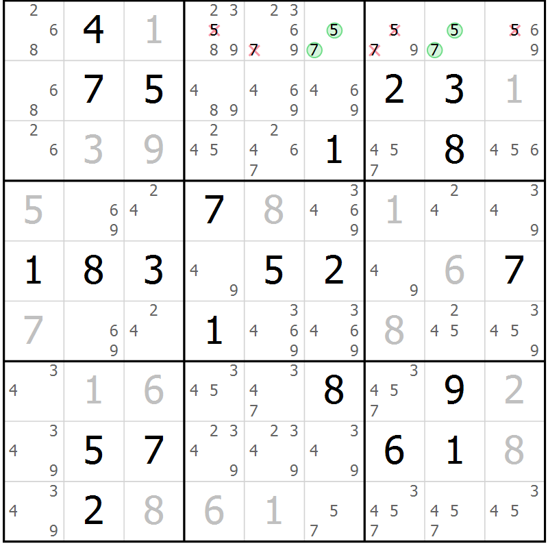 Position des candidats pour la solution de la Gr 42 page 44 du magazine de sudoku Expert n° 016