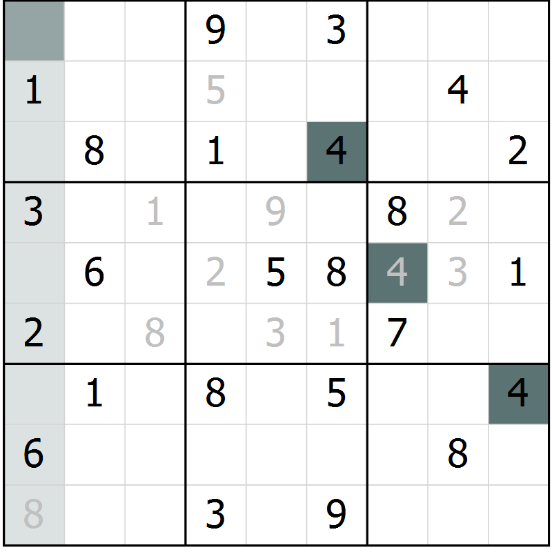 Position des candidats pour la solution de la Gr 43 page 45 du magazine de sudoku Expert n° 016