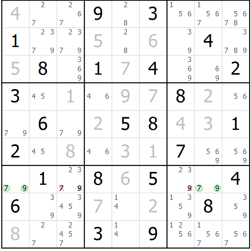 Position des candidats pour la solution de la Gr 43 page 45 du magazine de sudoku Expert n° 016