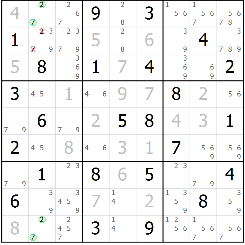 Position des candidats pour la solution de la Gr 43 page 45 du magazine de sudoku Expert n° 016