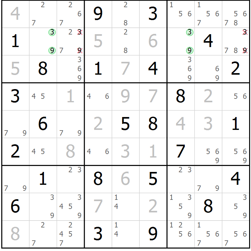 Position des candidats pour la solution de la Gr 43 page 45 du magazine de sudoku Expert n° 016