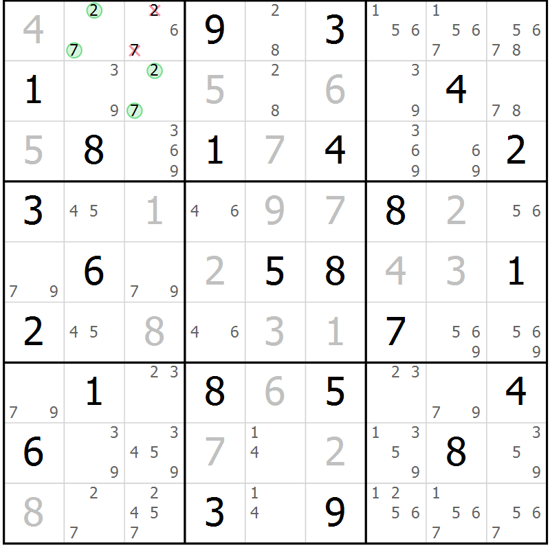 Position des candidats pour la solution de la Gr 43 page 45 du magazine de sudoku Expert n° 016