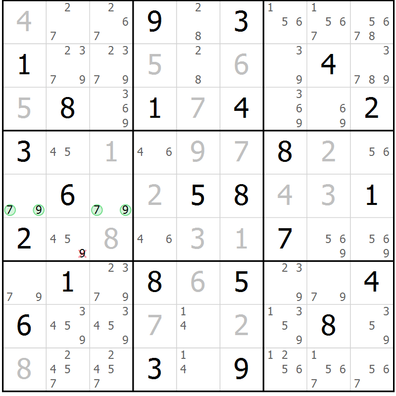 Position des candidats pour la solution de la Gr 43 page 45 du magazine de sudoku Expert n° 016
