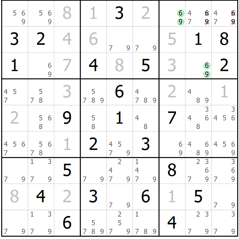 Position des candidats pour la solution de la Gr 44 page 46 du magazine de sudoku Expert n° 016