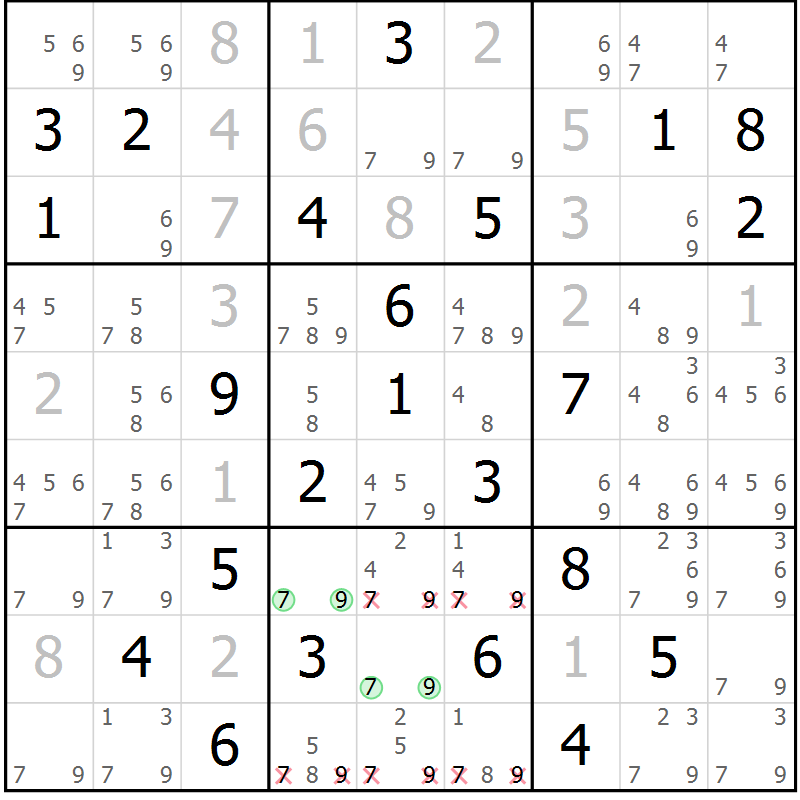 Position des candidats pour la solution de la Gr 44 page 46 du magazine de sudoku Expert n° 016