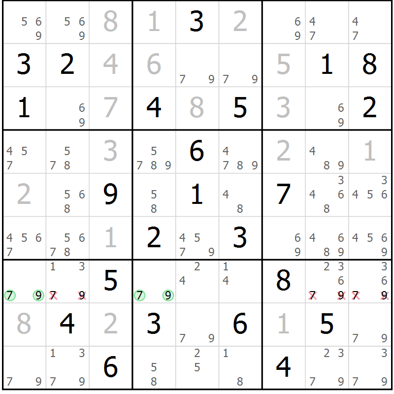 Position des candidats pour la solution de la Gr 44 page 46 du magazine de sudoku Expert n° 016