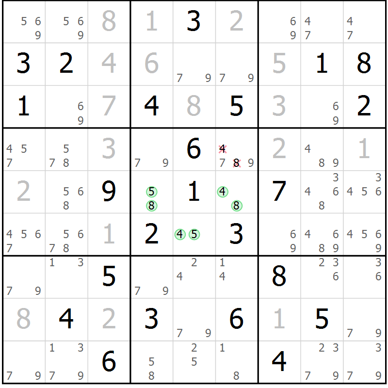 Position des candidats pour la solution de la Gr 44 page 46 du magazine de sudoku Expert n° 016