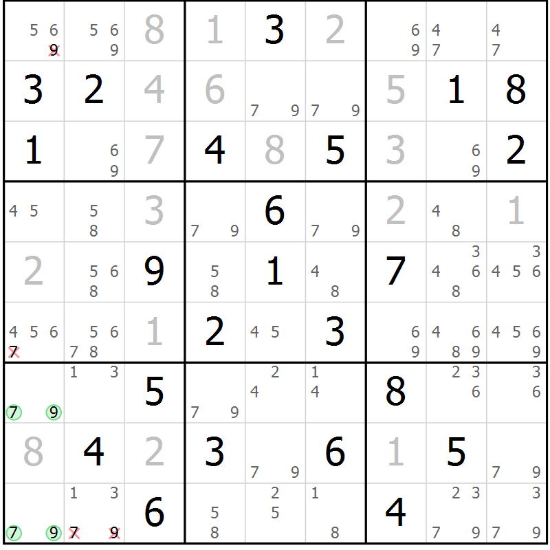 Position des candidats pour la solution de la Gr 44 page 46 du magazine de sudoku Expert n° 016