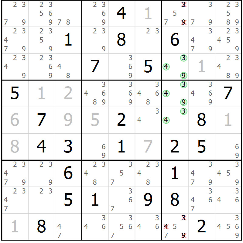 Position des candidats pour la solution de la Gr 45 page 47 du magazine de sudoku Expert n° 016
