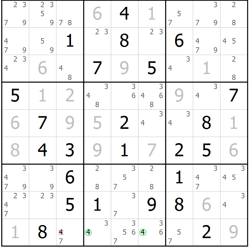 Position des candidats pour la solution de la Gr 45 page 47 du magazine de sudoku Expert n° 016
