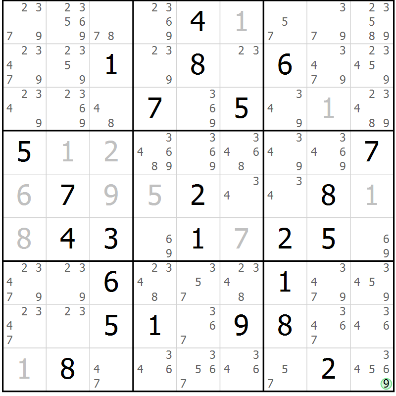 Position des candidats pour la solution de la Gr 45 page 47 du magazine de sudoku Expert n° 016