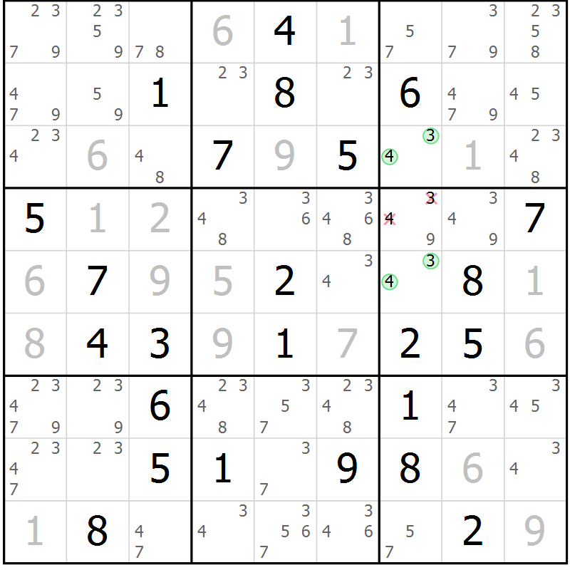 Position des candidats pour la solution de la Gr 45 page 47 du magazine de sudoku Expert n° 016