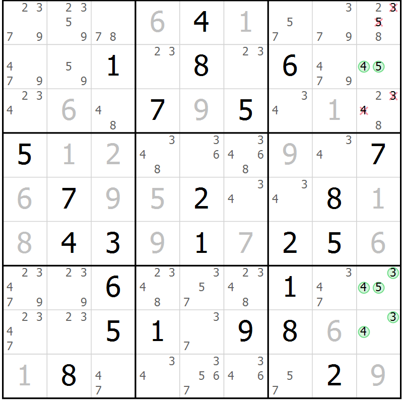 Position des candidats pour la solution de la Gr 45 page 47 du magazine de sudoku Expert n° 016