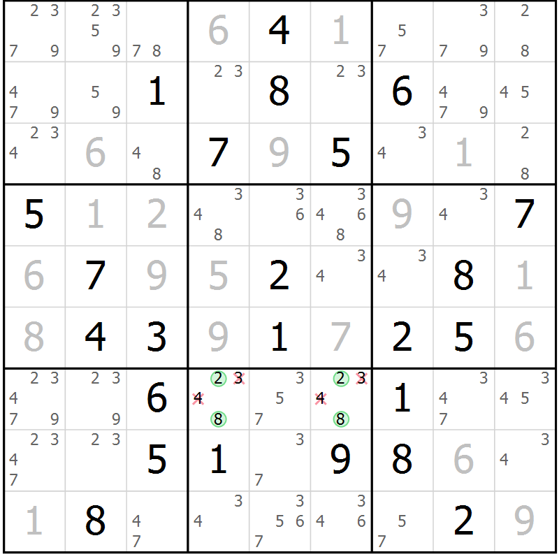 Position des candidats pour la solution de la Gr 45 page 47 du magazine de sudoku Expert n° 016