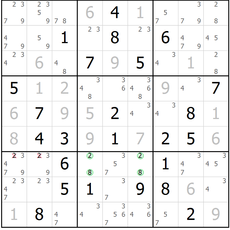 Position des candidats pour la solution de la Gr 45 page 47 du magazine de sudoku Expert n° 016