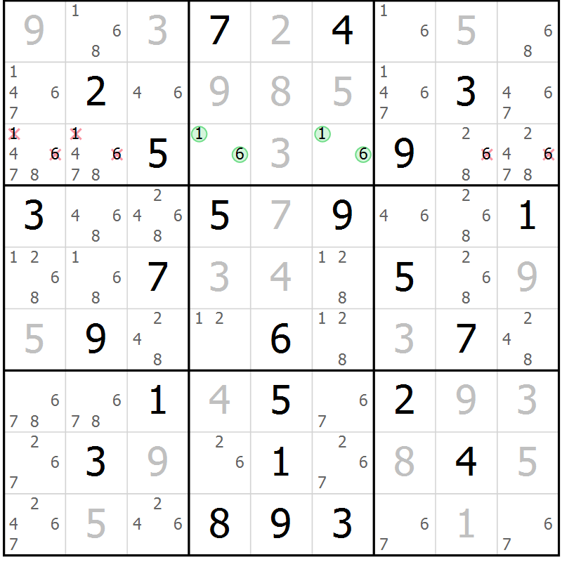 Position des candidats pour la solution de la Gr 46 page 48 du magazine de sudoku Expert n° 016