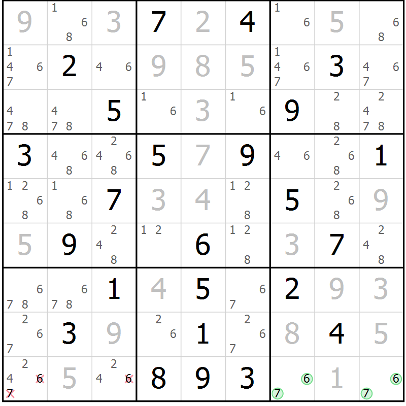 Position des candidats pour la solution de la Gr 46 page 48 du magazine de sudoku Expert n° 016