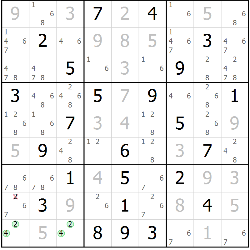 Position des candidats pour la solution de la Gr 46 page 48 du magazine de sudoku Expert n° 016