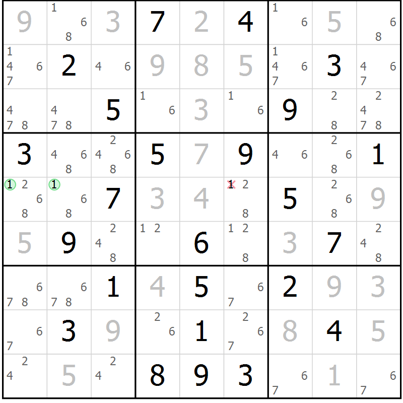 Position des candidats pour la solution de la Gr 46 page 48 du magazine de sudoku Expert n° 016