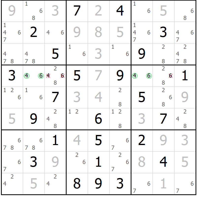 Position des candidats pour la solution de la Gr 46 page 48 du magazine de sudoku Expert n° 016