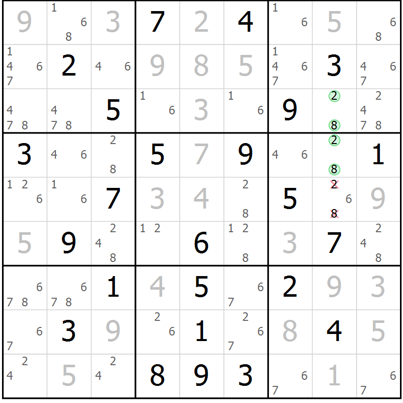 Position des candidats pour la solution de la Gr 46 page 48 du magazine de sudoku Expert n° 016