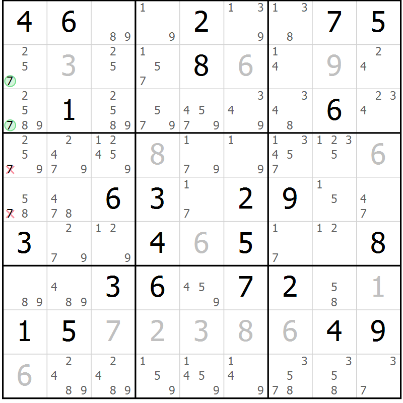 Position des candidats pour la solution de la Gr 47 page 49 du magazine de sudoku Expert n° 016