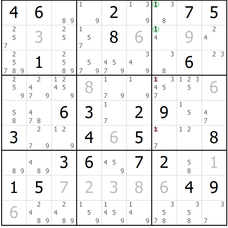 Position des candidats pour la solution de la Gr 47 page 49 du magazine de sudoku Expert n° 016