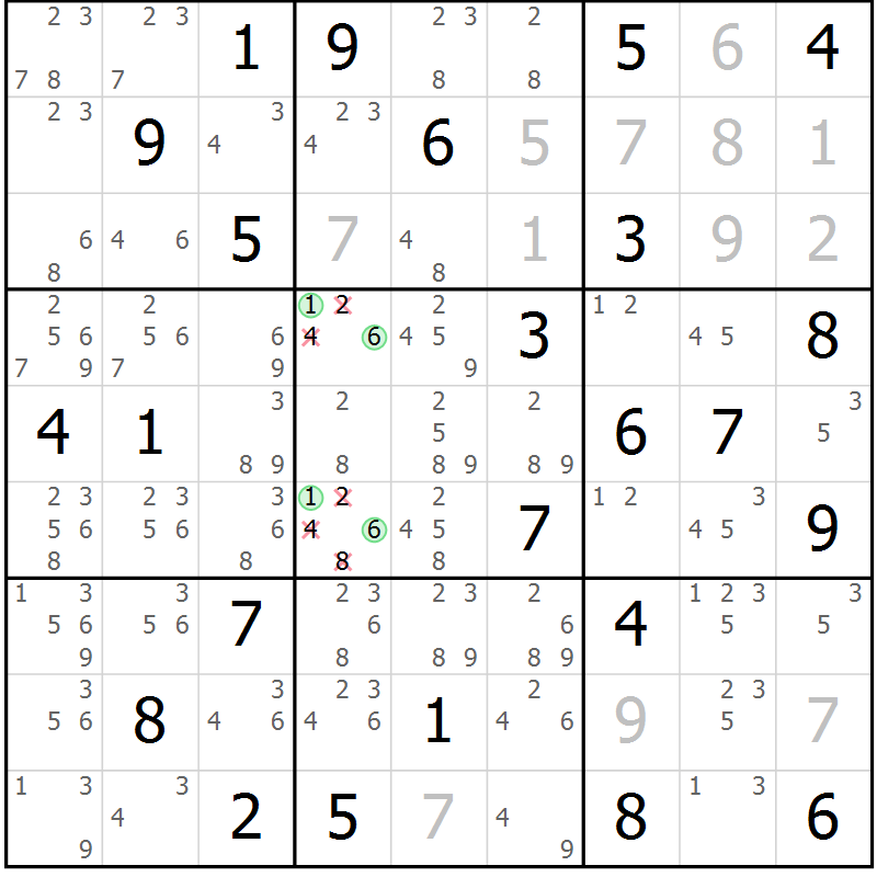 Position des candidats pour la solution de la Gr 48 page 50 du magazine de sudoku Expert n° 016
