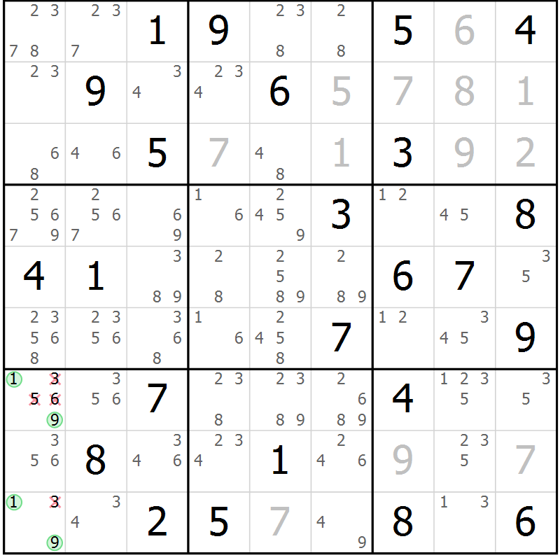 Position des candidats pour la solution de la Gr 48 page 50 du magazine de sudoku Expert n° 016