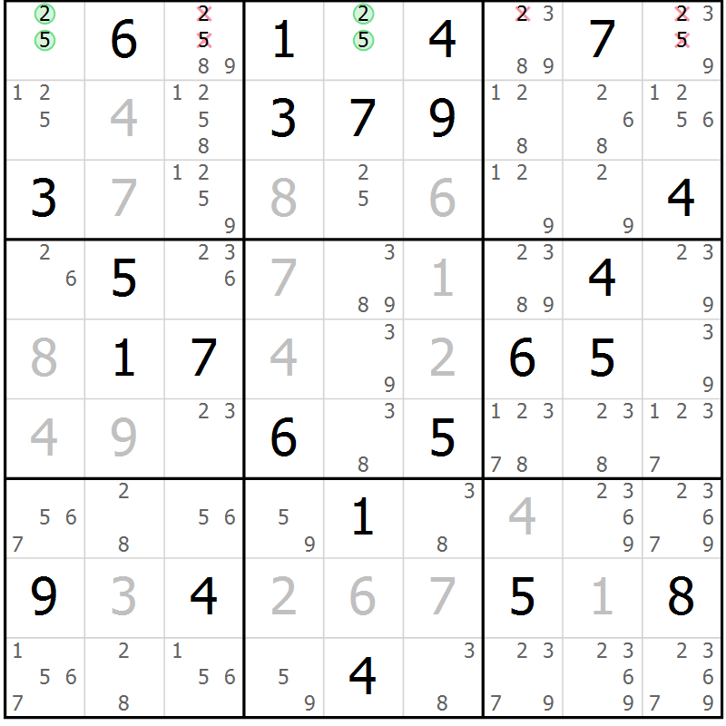 Position des candidats pour la solution de la Gr 49 page 51 du magazine de sudoku Expert n° 016