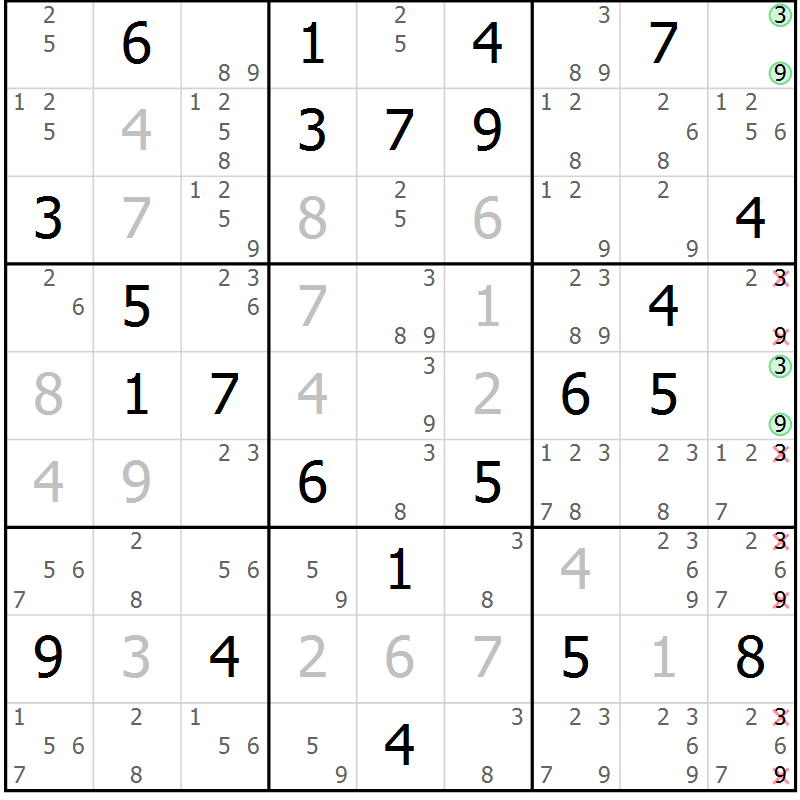 Position des candidats pour la solution de la Gr 49 page 51 du magazine de sudoku Expert n° 016