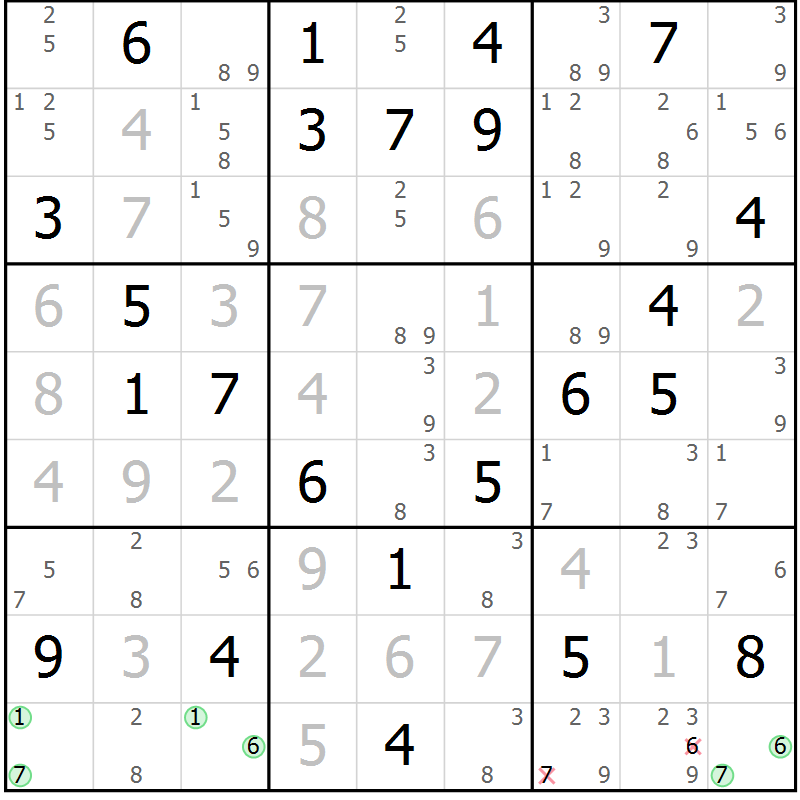 Position des candidats pour la solution de la Gr 49 page 51 du magazine de sudoku Expert n° 016