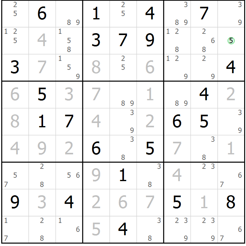 Position des candidats pour la solution de la Gr 49 page 51 du magazine de sudoku Expert n° 016