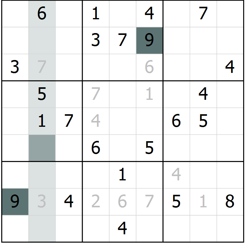 Position des candidats pour la solution de la Gr 49 page 51 du magazine de sudoku Expert n° 016