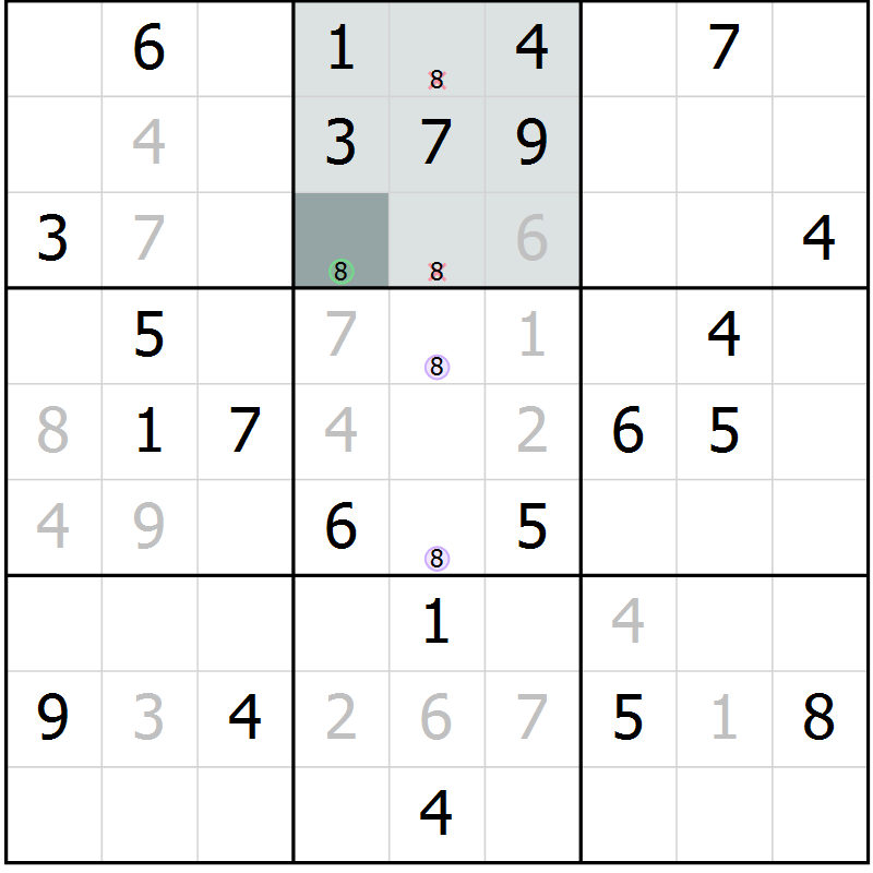 Position des candidats pour la solution de la Gr 49 page 51 du magazine de sudoku Expert n° 016