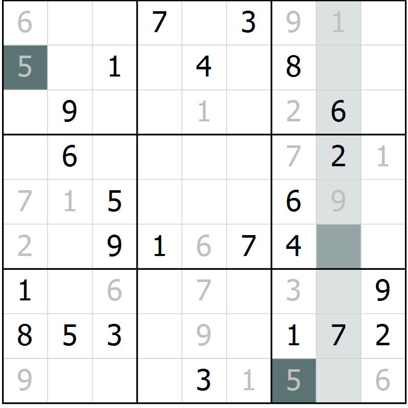 Position des candidats pour la solution de la Gr 5 page 7 du magazine de sudoku Expert n° 016