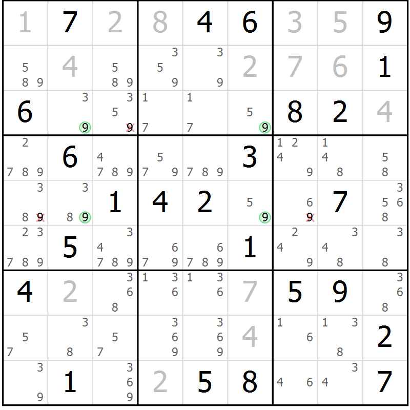 Position des candidats pour la solution de la Gr 50 page 52 du magazine de sudoku Expert n° 016