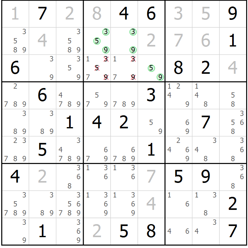 Position des candidats pour la solution de la Gr 50 page 52 du magazine de sudoku Expert n° 016