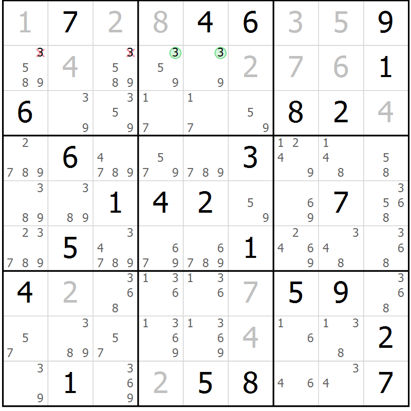 Position des candidats pour la solution de la Gr 50 page 52 du magazine de sudoku Expert n° 016