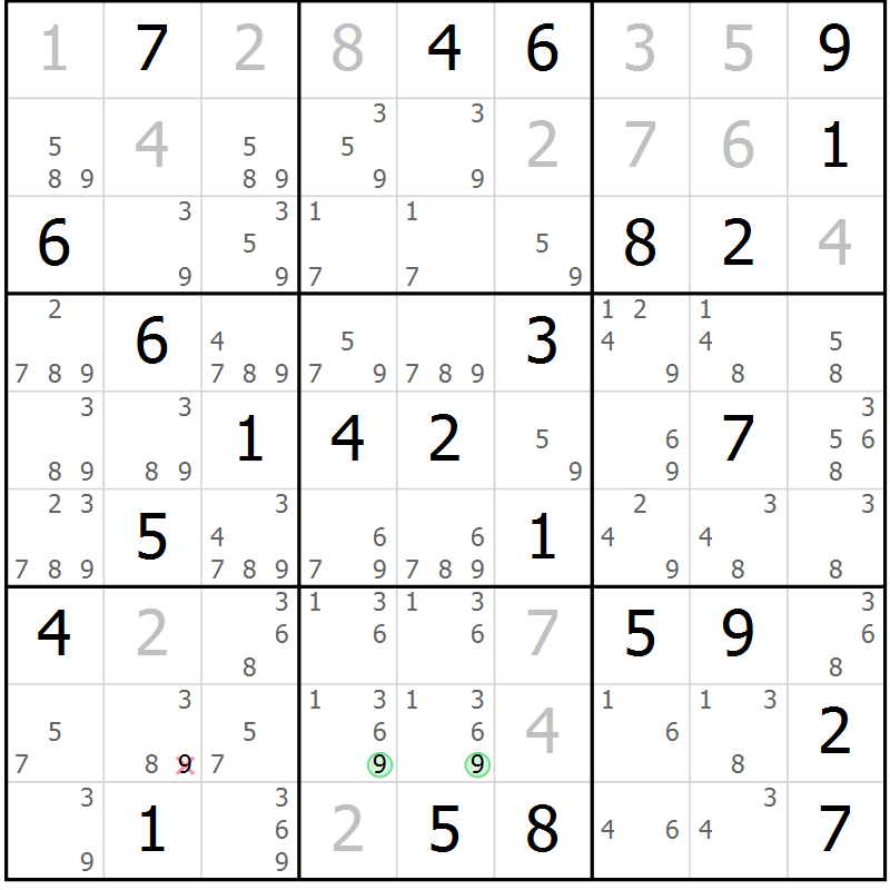 Position des candidats pour la solution de la Gr 50 page 52 du magazine de sudoku Expert n° 016