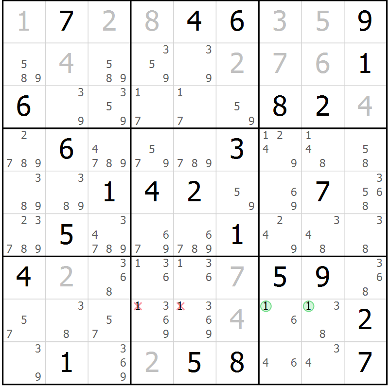 Position des candidats pour la solution de la Gr 50 page 52 du magazine de sudoku Expert n° 016