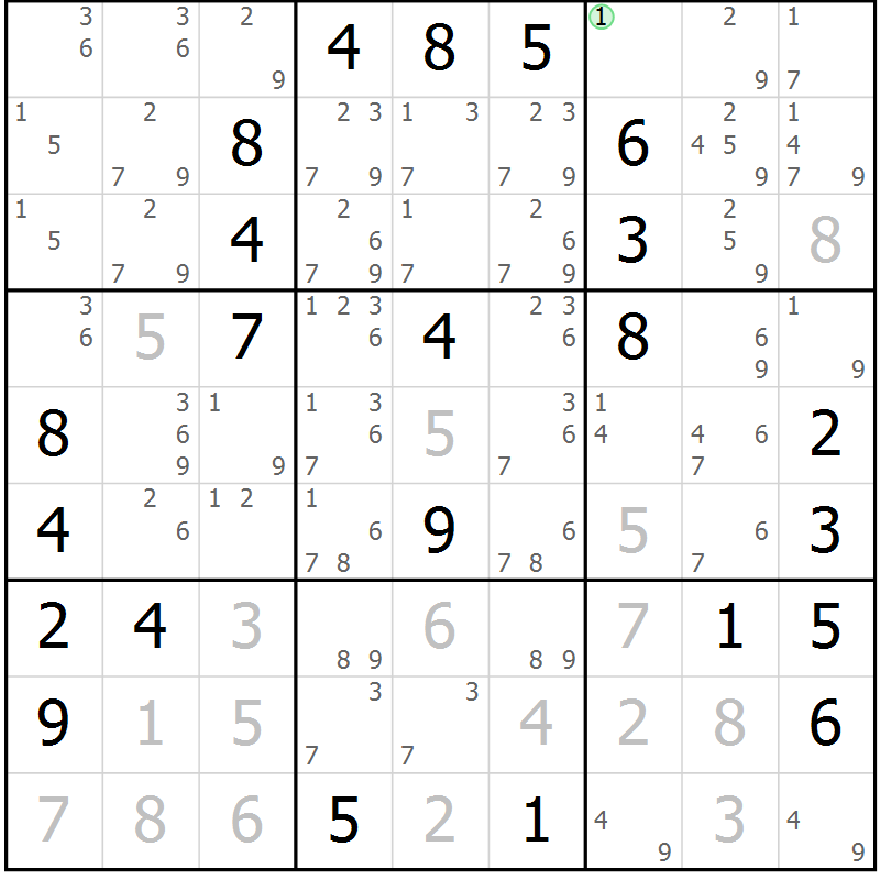 Position des candidats pour la solution de la Gr 51 page 53 du magazine de sudoku Expert n° 016
