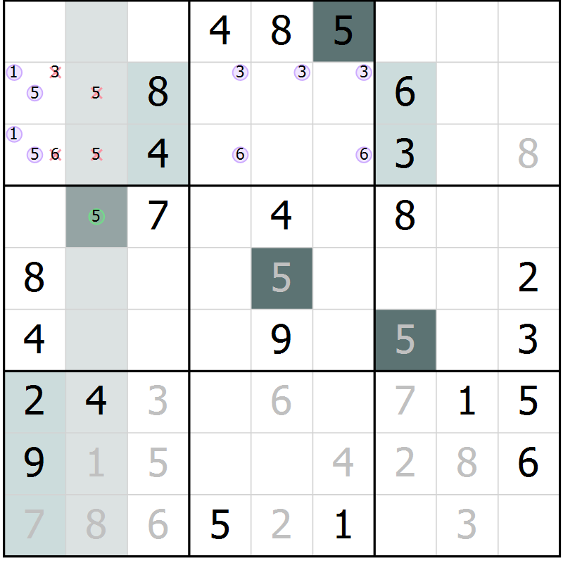 Position des candidats pour la solution de la Gr 51 page 53 du magazine de sudoku Expert n° 016